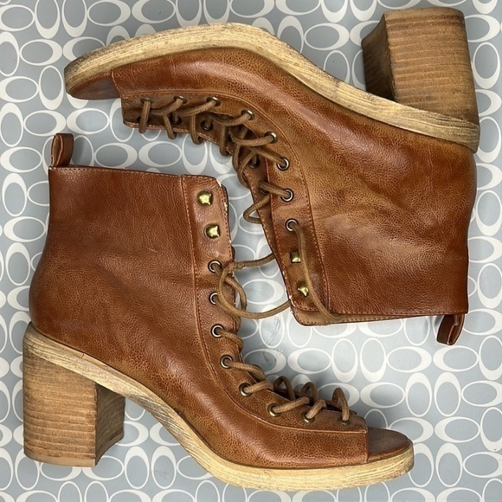 Deen & Ozzy Chunky-heel, Open-toe, Lace-up Booties 8.5‎
